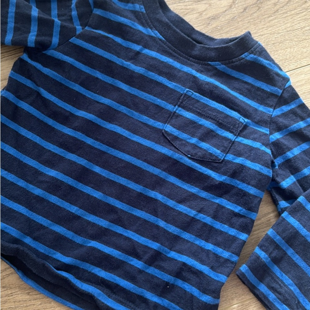 GAP Kids Blue and Black Striped Long Sleeve Tee